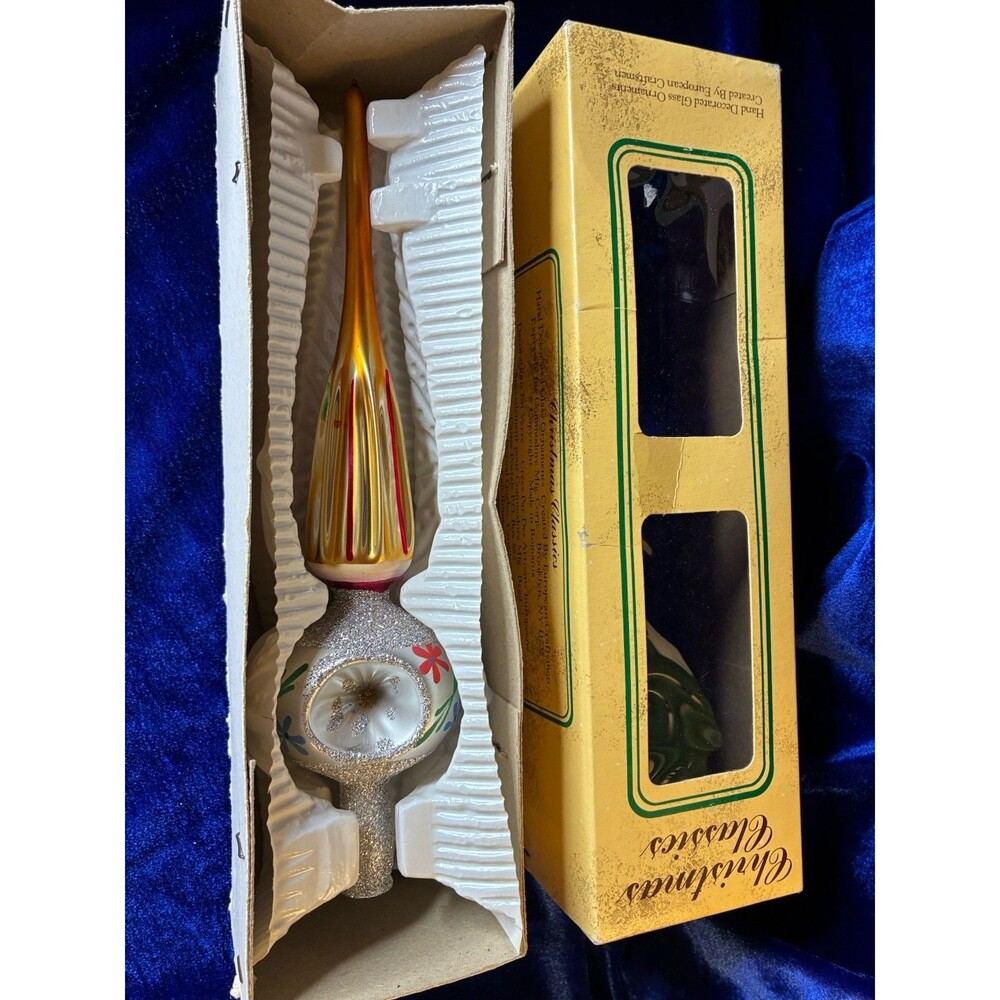 Vintage Commodore Christmas Classics Finial Glass Tree Topper Romania, 10”